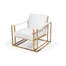 Check out its teak wood and white cowhide upholstery. Modrest Larson Modern White Leatherette Gold Accent Chair Overstock 26058079