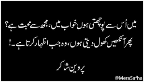 نگاہوں کے تصادم سے عجب تکرار کرتا ہے یقیں کامل نہیں لیکن گماں ہے پیار کرتا ہے اسے معلوم ہے شاید میرا دل ہے نش Love Poetry Urdu Parveen Shakir Poetry