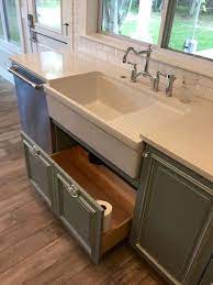 Kitchen Farmhouse Apron Sink With Drain Board Grey Cabinets With Under Sin Farmhouse Kitchen Design Cottage Kitchen Cabinets Rustic Farmhouse Kitchen Cabinets