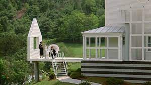 While filming the opening credit sequence of the 'bird's eye view' of the town. A Look At The Beetlejuice House Before And After Its Scary Makeover