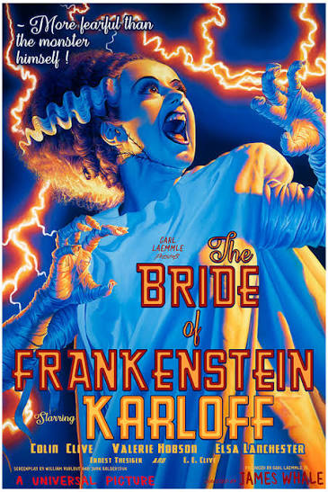 Re-imagined poster for The Bride of Frankenstein in vivid color