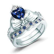 Claddagh Ring Irish Claddagh Friendship Sapphire Engagement Ring Blue Silver Heart Jewelry Wedding Rings Engagement