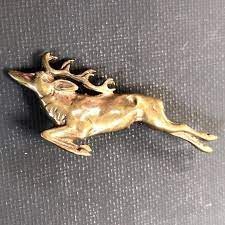 Free Post Leaping Stag Brass Brooch Victorian Hunting Etsy Brooch Stag Deer Stags