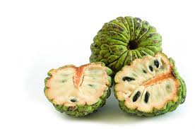 The cherimoya's flesh is white and creamy (that's why it's commonly called a custard apple), and has numerous dark brown seeds embedded in it. In Season Mid Spring Cherimoya Healthy Food Guide
