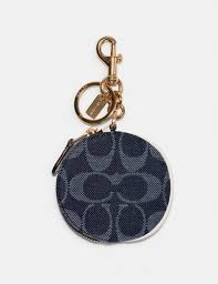 Coach rusty red small wallet with keychain! Coach Outlet Circular Pouch Bag Charm In Signature Jacquard