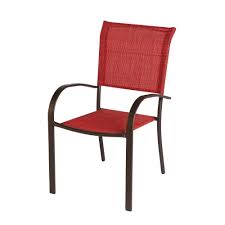 Hampton bay beacon park cushionguard ruby patio lounge chair slipcover, red. Stylewell Mix And Match Stationary Stackable Steel Split Back Sling Outdoor Patio Dining Chair In Conley Chili Fcs70391 Chili The Home Depot Patio Dining Chairs Patio Dining Outdoor Dining Chairs