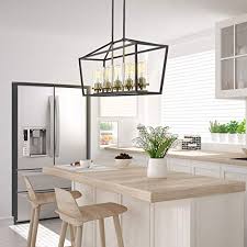 Emliviar Modern 5 Light Kitchen Island Pendant Light Fixture Linear Pendant Lighting Black And Gold Finish With Clear Farmhouse Goals