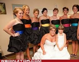 Cool Idea Black Bridesmaid Dresses With Dif Colored Sashes Diff Style Dress Smaller Sash G Superhero Wedding Black Bridesmaids Black Bridesmaid Dresses