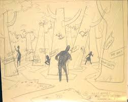 The Alice In Wonderland Ride In Fantasyland Was Originally Planned To Be A Walkthrough Attraction These Are Alice In Wonderland Cartoon Art Disney Concept Art