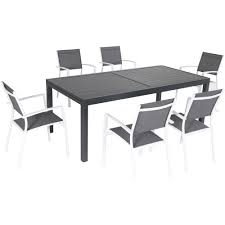 Hanover Naples 7 Piece Aluminum Outdoor Dining Set With 6 Sling Chairs Gray White And A 40 In X 118 In Expandable Dining Table Naplesdn7pc Wht The Home Depo Expandable Dining Table Patio Dining