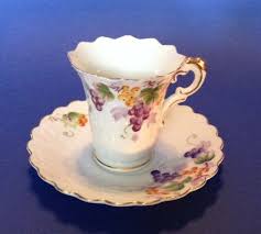 Wales China Fluted Demitasse Teacup And Saucer Handpainted White With Purple And Yellow Grapes And Antique Tea Cups Porcelain Tea Set Tea Cups