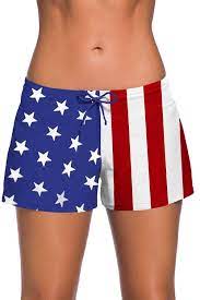Woldgirls Women S Plus Size Side Split Waistband Swim Shorts With Panty Liner Usa Flag Badeshorts Frauen Badehose Schwimmhose