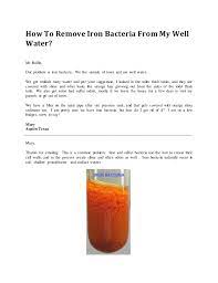 We shock chlorinated our well, which helped for awhile. How To Remove Iron Bacteria From My Well Water