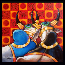 Two Friends Bulls Acrylic On Canvas 30 30 In Artist Sonali Mohanty Inr 35000 Painting Interior Paint Interior Paint Colors