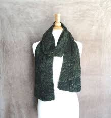 Merino Wool Scarf Luxury Knit Dark Green Men Women Leaf Design Extra Long Wrap Scarf Merino Wool Scarf Wool Scarf Dark Olive Green