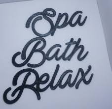 Spa Bath Relax Word Art Sign Home Decor Wall Hanging Cursive Script Typography Word Art Sign Word Art Typography