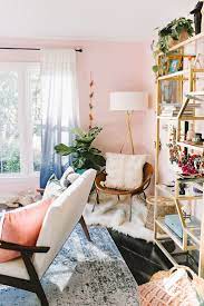 Jump Inside This Millennial Pink Living Room With Wayfair Ruffled Pink Living Room Pink Living Room Walls Boho Living Room Decor