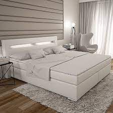 Dalian Boxspringbett 180x200 Cm Weisses Polster Bett In Leder Optik Mit Integrierter Led Beleuchtung Edles Boxspringbett Designer Bett Boxspringbett 180x200