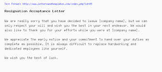 Resignation Acceptance Letter Format