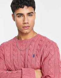 Polo Ralph Lauren icon logo cotton cable knit jumper in pink marl