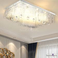 Rectangular Flush Mount Lighting Modern Crystal Rod Led Dining Room Ceiling Light Fixture In Nickel Beautifulhalo Com