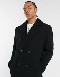 Asos Tall Wool Mix Coat With Borg Lining In Black For Men Lyst