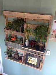 It can be used to hold books, decorations, plants, collectible items, photographs, kitchen supplies and more. Pallet Shelf For Plants 1001 Pallets Pallet Shelves Pallet Furniture Shelves Pallet Plant Shelf