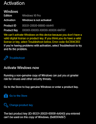 Op mijn oude set componenten had ik een legale installatie van windows 10 draaien welke windows 10 versie is het home of pro op je oude set. Activation Error 0xc004c003 And 0x803fa067 Microsoft Community