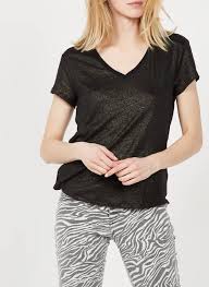Ventes privées, offres exclusives, nouveautés. V Neck Linen T Shirt Noir Ikks Women Place Des Tendances
