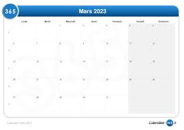 Calendrier De Mars 2023 à Mars 2023 Calendrier Mars 2023
