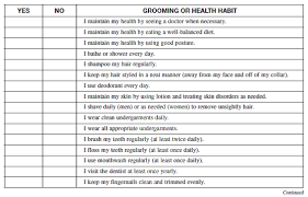 Personal Grooming Checklist Good Grooming Habits Are E