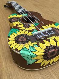 Hand Painted Ukulele Natural Sunflowers Painted Ukulele Ukulele Art Ukulele Design