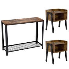 Table sets for living room. Vintage Tables With Storage Shelf Yaheetech Living Room Table Sets Console Table 2 End Side Tables Multipurpose Accent Furniture Industrial Style Wood And Metal Frame Furniture Home Kitchen Fcteutonia05 De