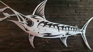 Swordfish Chasing Squid Etsy In 2021 Sheet Metal Art Fish Wall Art Metal Art
