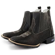 Botina Masculina Cano Curto Country Couro Snake Bico Quadrado