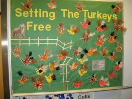 Setting The Turkeys Free Thanksgiving Bulletin Board Idea Thanksgiving Bulletin Boards Preschool Bulletin Boards November Bulletin Boards
