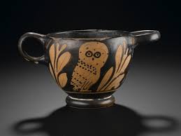 Glaux Or Skyphos Cup Of Pottery Decorated In Red Figure Style With An Owl Between Olive Branches Wit Ancient Greek Pottery Ancient Greek Art Ancient Pottery