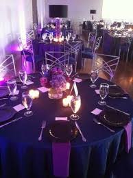 Navy Tablecloth And Purple Napkins Purple Wedding Reception Purple Wedding Wedding