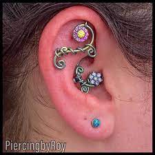 Body Piercer Roy Fowler On Instagram Custom Ear Curation I Got To Do A Whole Back Floating Industrial And Daith Jewelry Made Daith Jewelry Ear Piercings Ear