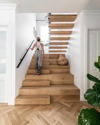 This modern idea of a wooden staircase with metal handrails is also effective in many newly built houses. Stairs Design Ideas Contemporary Timber Stairs