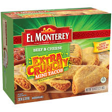 A mini fish taco is a smaller version of fish taco and instead of using a tortilla or taco shell, wonton wrappers are used for the crunchy shell. El Monterey Reg Extra Crunchy Beef Amp Cheese Mini Tacos 19 4 Oz Box Walmart Com Walmart Com