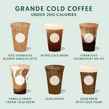 Six Grande Cold Coffee Drinks Under 200 Calories Cold Coffee Drinks Coffee Recipes Starbucks Starbucks Drinks Recipes