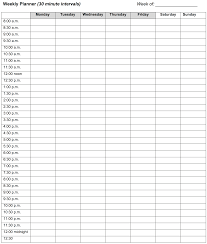 Weekly Planner 30 Minute Intervals Learning Center