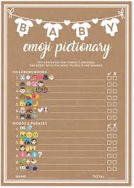 Answer key baby shower emoji pictionary game answers. Buy Baby Shower Game Rustic Kraft Party Hearty Emoji Pictionary Set Of 50 Cards 5x7 Inches Gender Neutral Boy Or Girl Fun Unique And Easy To Play Game Activity And Prizes For