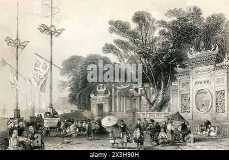 Facade of the A-Ma Temple, Macau or Macao, China, seen here in the 19th century. From Monuments de Tous les Peuples, published 1843 Stock Photo - Alamy