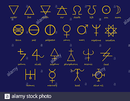 Alchemy symbols continued to be used until the 18th century, becoming more standardized as time went on. Alchemy Symbols In Yellow On A Green Background Alchemy Symbol Set Symbols Of Nature And Creation Stock Photo Alamy