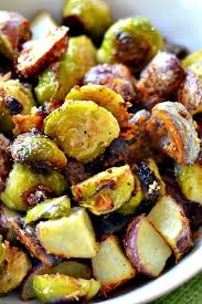 Parmesan Roasted Potatoes And Brussels Sprouts Recipe Parmesan Roasted Potatoes Brussel Sprouts Roasted Sprouts