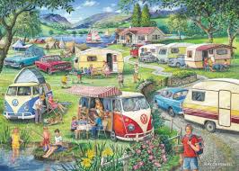 It is the size chosen by most very enthusiastic jigsaw puzzlers simply because it will happily accommodate more than 95% of the puzzles available. House Of Puzzles 1000 Piece Jigsaw Puzzle Happy Holidays For Sale Online Ebay Camping Art Camper Art Jigsaw Puzzles