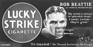 Lucky Strike cigarette advertisement, featuring athlete Bob Beattie....  News Photo