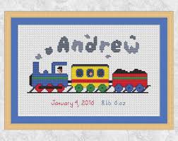 Just a little autumn cross stitch pattern. Birth Sampler Cross Stitch Pattern Custom Cross Stitch Etsy Carrinhos Em Ponto Cruz Trem De Ponto Cruz Fraldas De Pano Bordadas